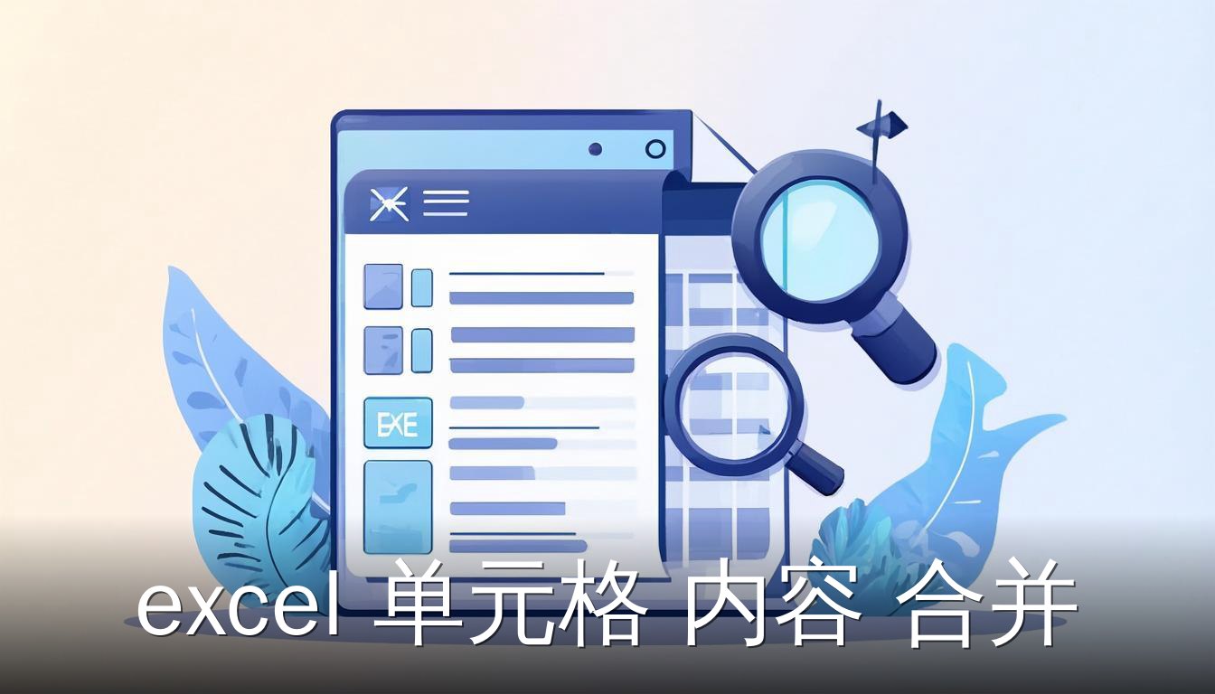 Excel单元格内容合并技巧的插画，展示表格和合并后的文字