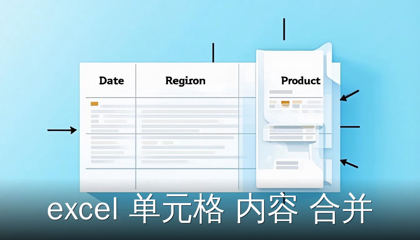 Excel单元格内容合并的步骤示意图，展示三列数据合并为一个单元格