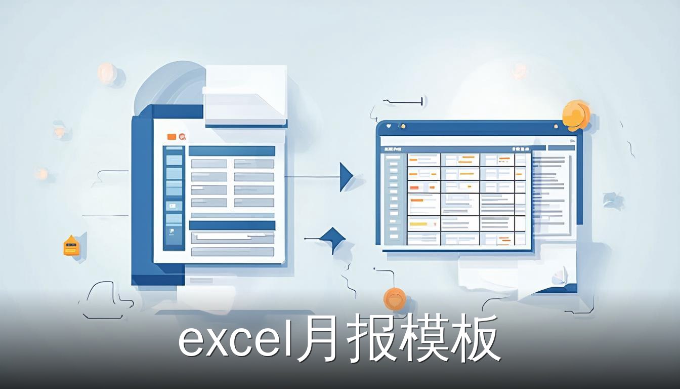 excel月报模板：带下拉菜单的汇总表与原始数据明细表，箭头表示数据流动